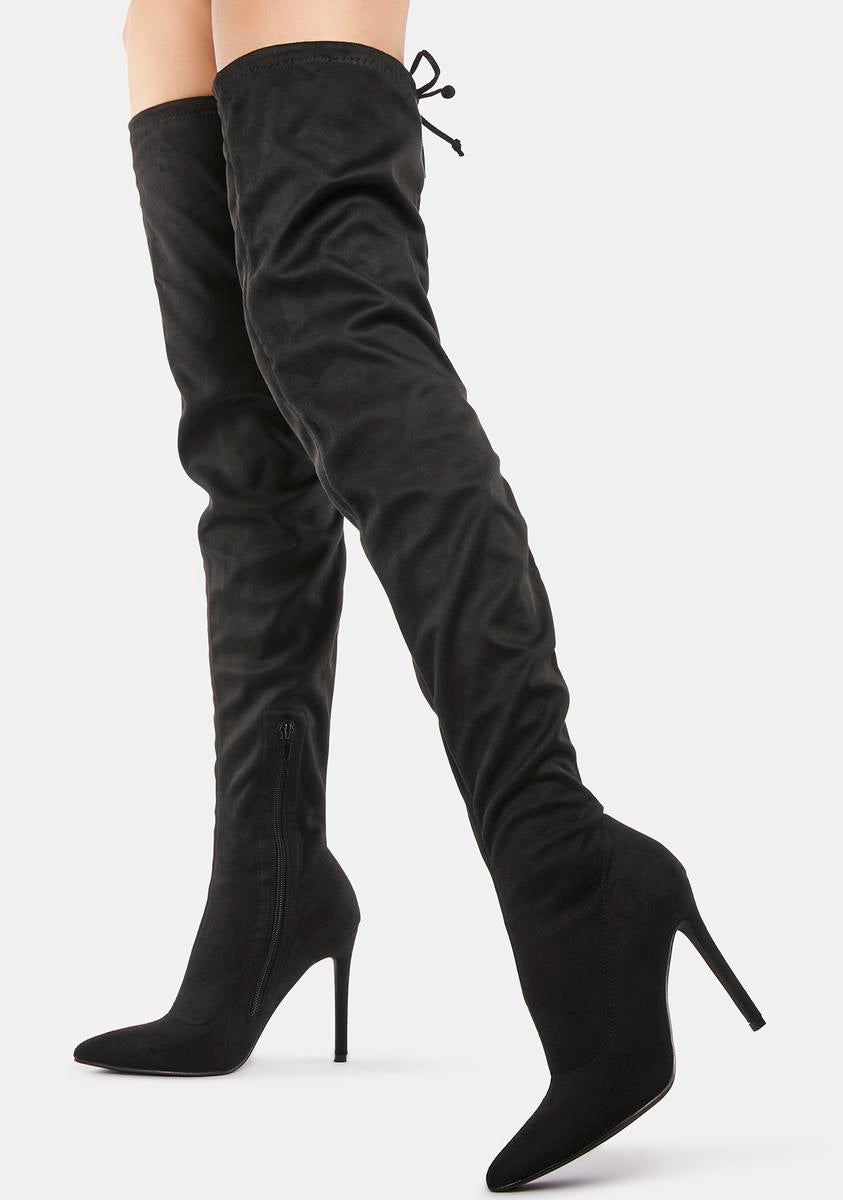 Vegan Suede Stiletto Thigh High Boots - Black – Dolls Kill