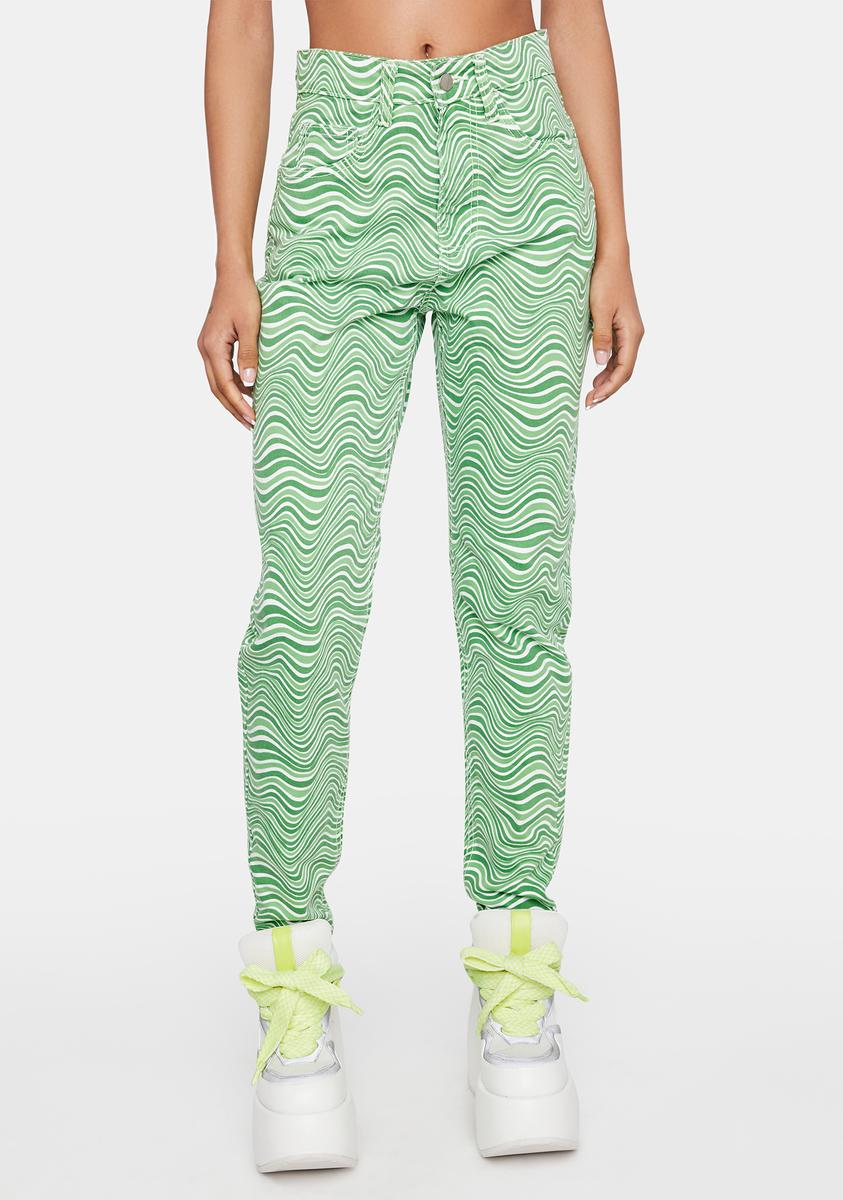 Green Wavy Print Mom Jeans Daisy Street,Specials : American Fashion Style Bags On Sale