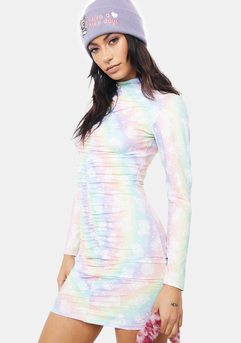 Tokidoki Rainbow Ruched Long Sleeve Mini Dress Dolls Kill Tokidoki Rainbow Ruched Long Sleeve Mini Dress Dolls Kill