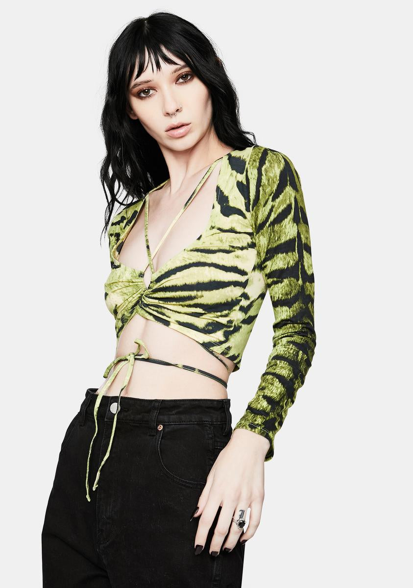 Motel Tiger Khaki Lali Reversible Crop Top – Dolls Kill