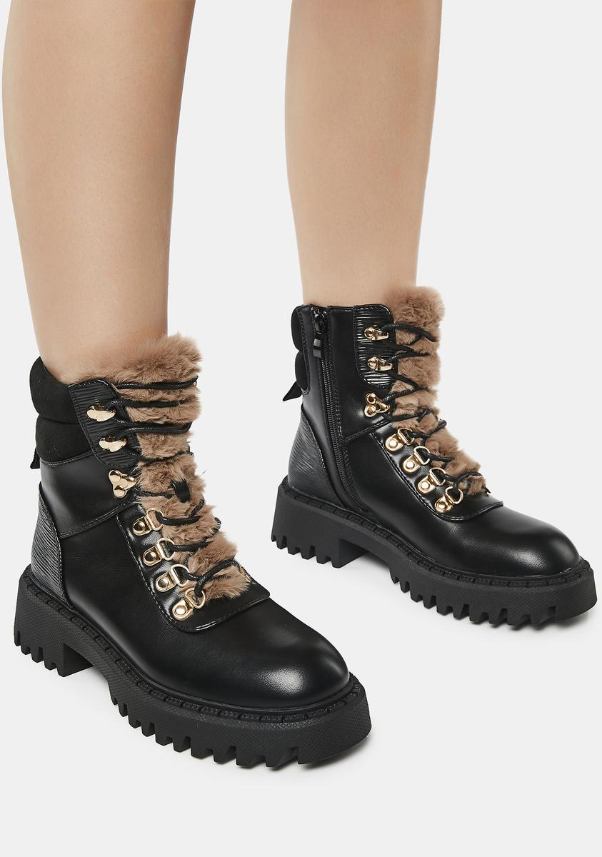 Vegan Leather Lace Up Zipper Hiker Combat Boots - Black – Dolls Kill