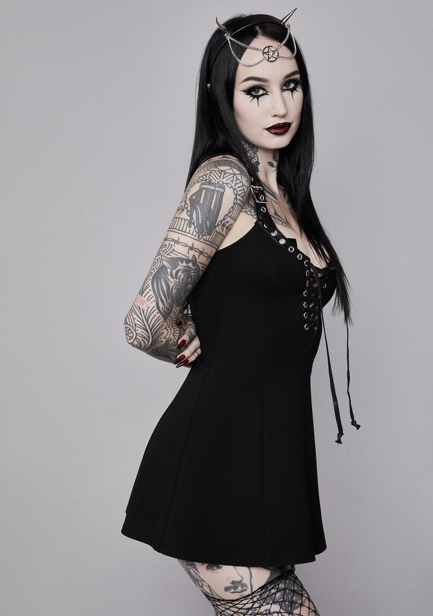 Widow Vegan Leather Trim Mini Dress