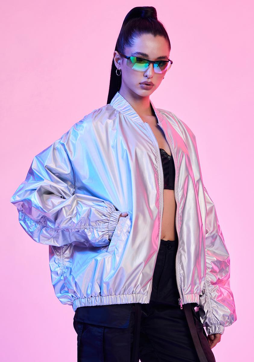 Current Mood Holographic Bomber Jacket - Silver – Dolls Kill