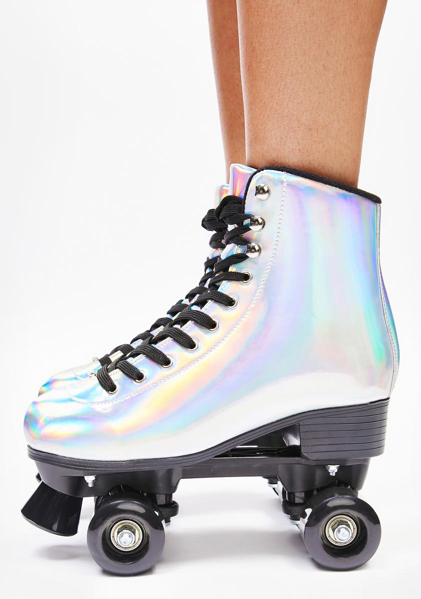 Holographic Quad Roller Skates Silver/Black Dolls Kill