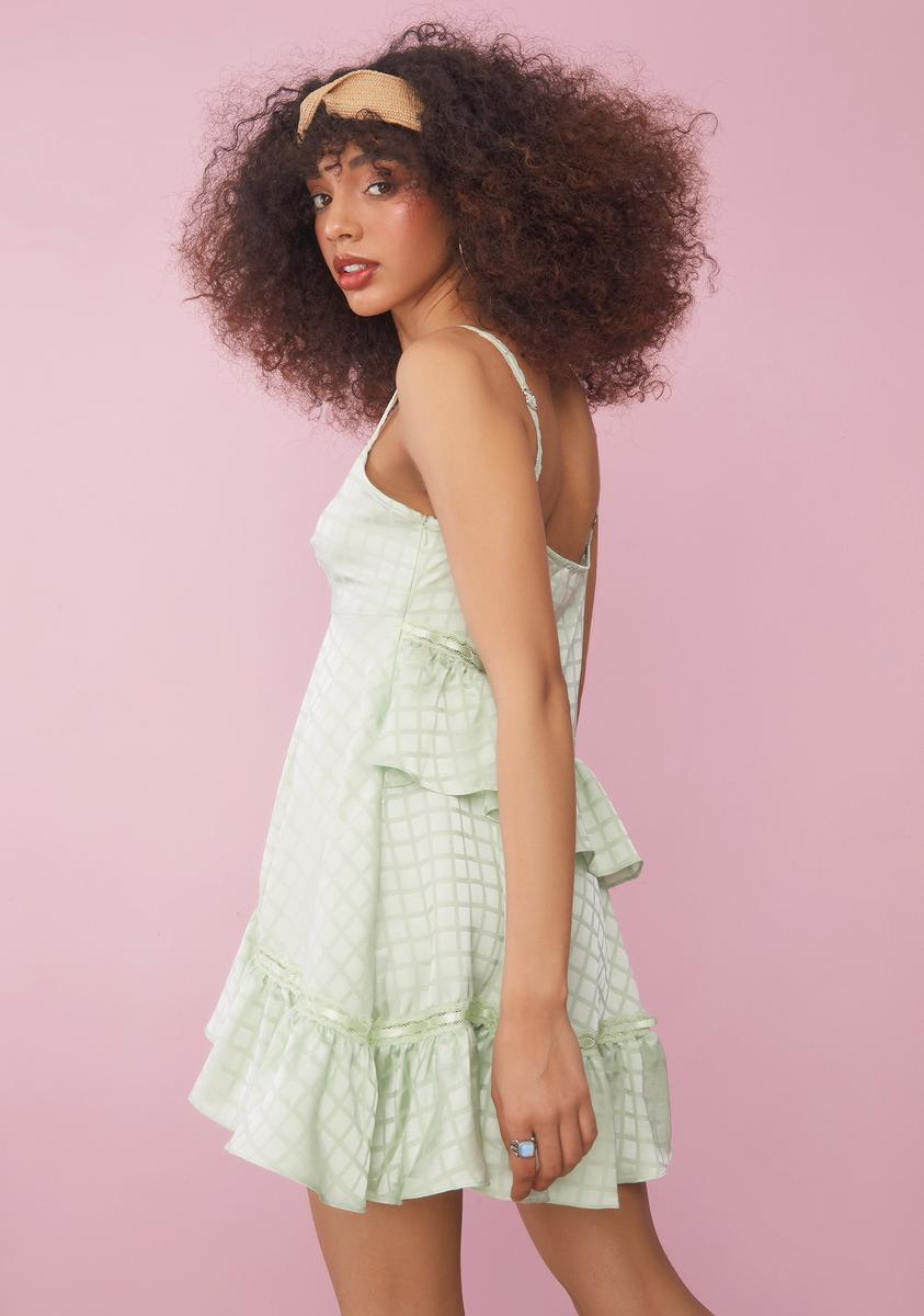 Sugar Thrillz Window Pane Satin Ruffle Slip Dress