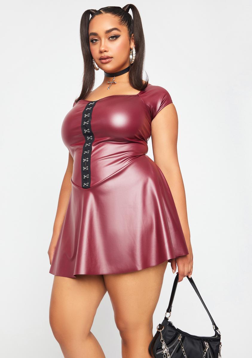 Plus Size Corset Eye and Hook Closure Fit Flare Dress - Red  Dolls Kill
