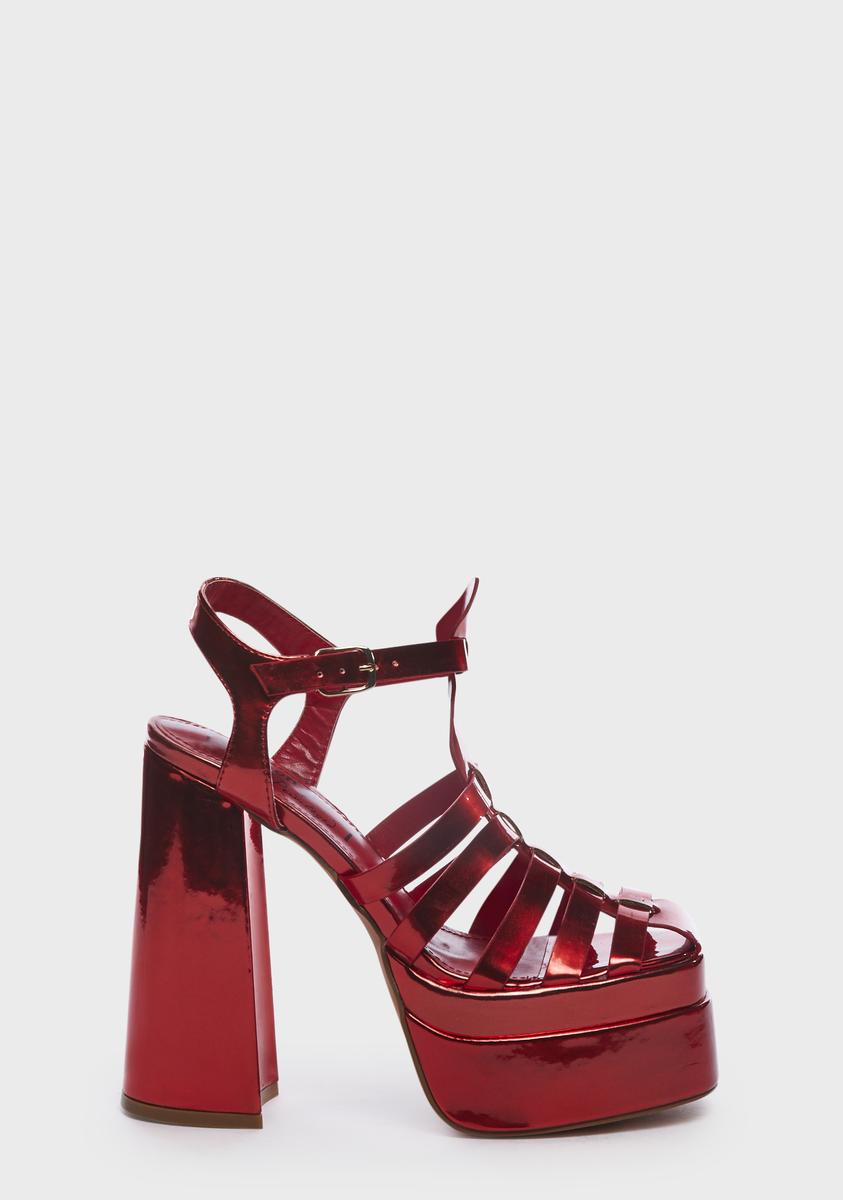 Red Metallic Tacy Platform Sandals Lemon Drop by Privileged,Specials : American Fashion Style Bags On Sale