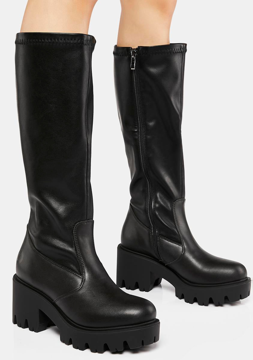 Vegan Leather Zipper Knee High Boots - Black – Dolls Kill
