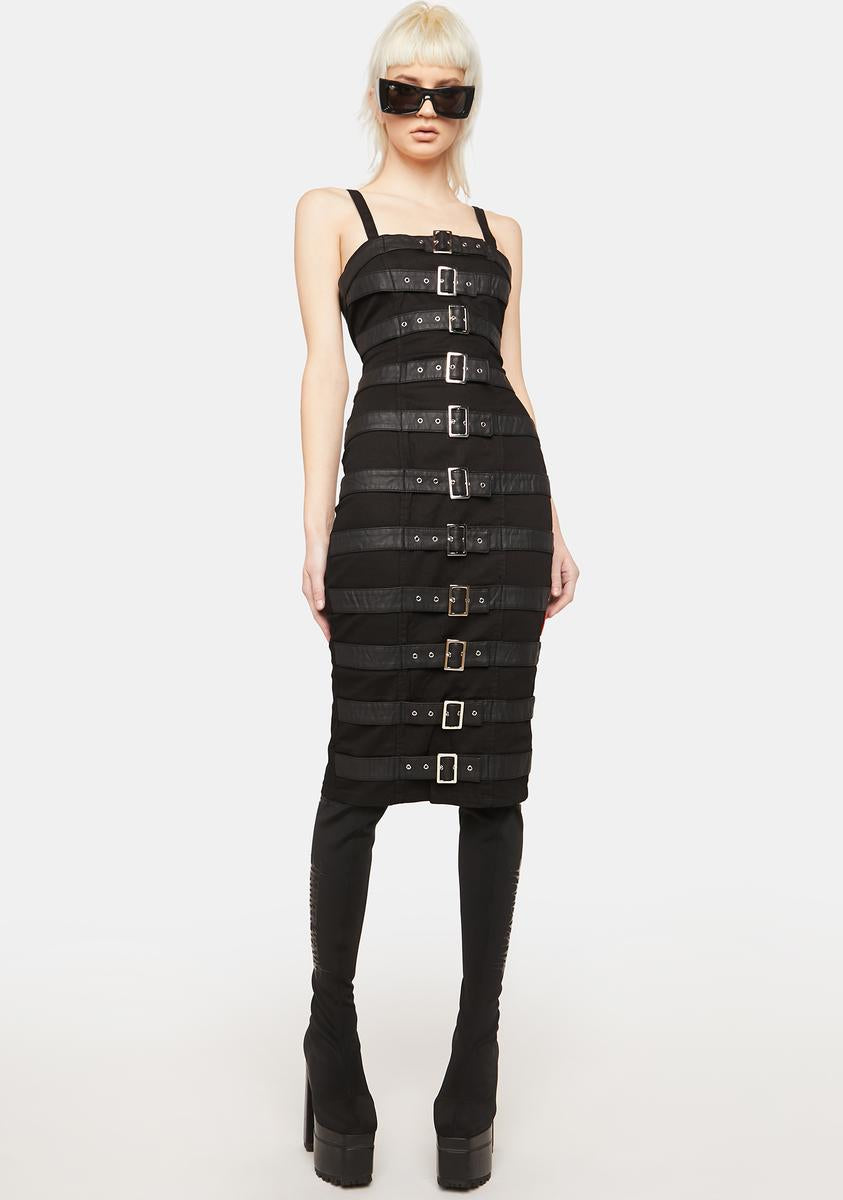 Tripp NYC Buckle Strap Bodycon Midi Dress