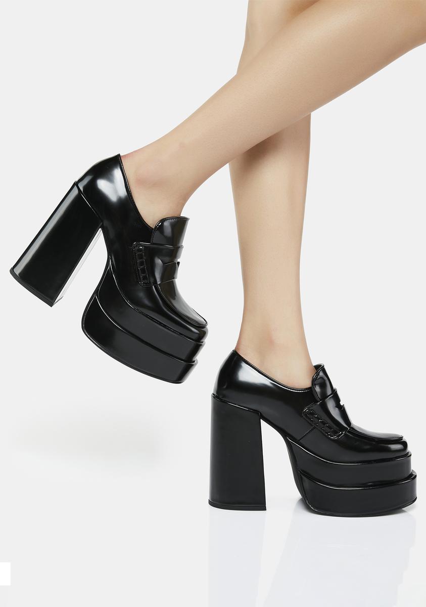 Steve Madden Patent Vegan Leather Platform Heels - Black – Dolls Kill