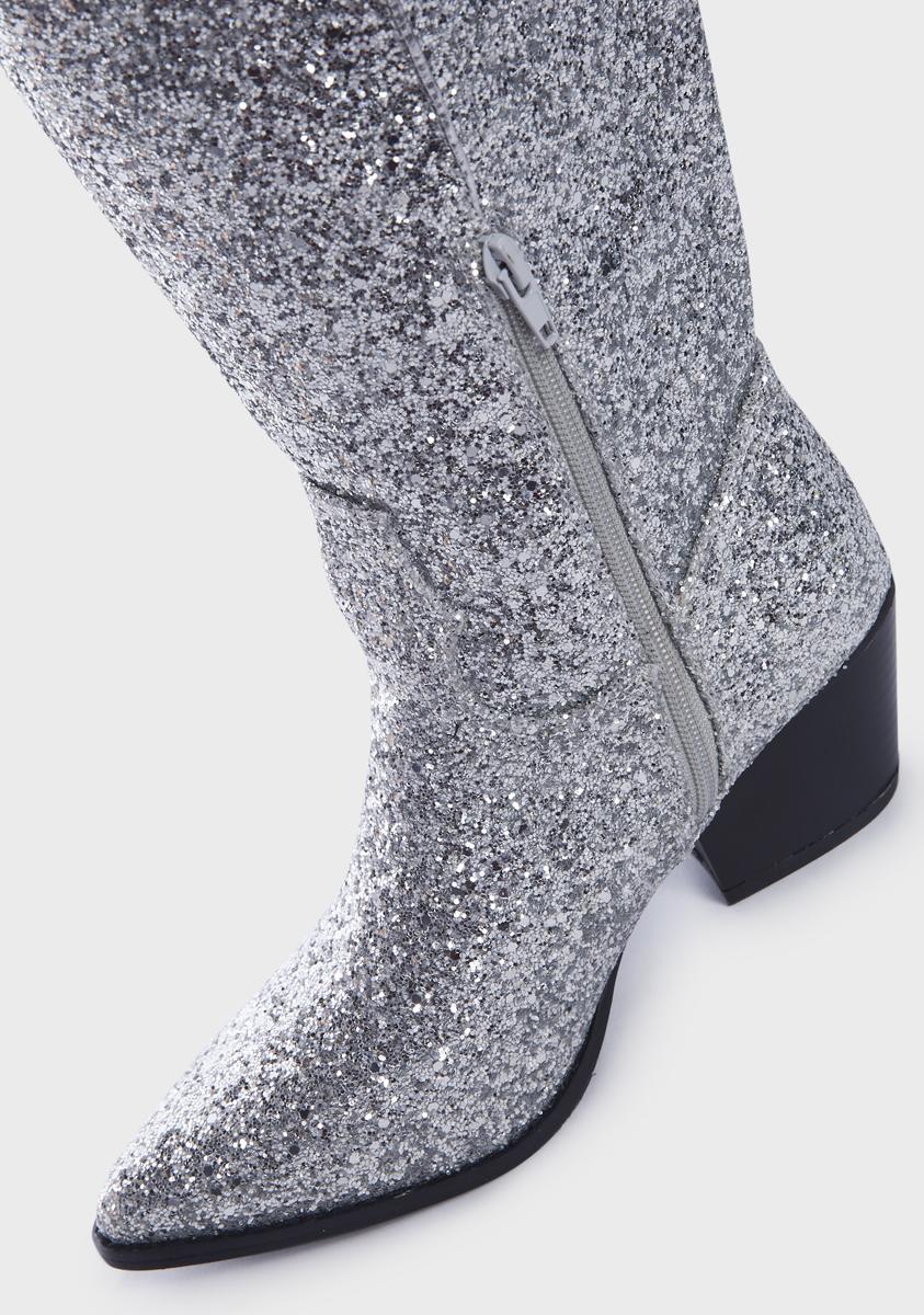 Privileged Glitter Cowboy Boots Silver Dolls Kill