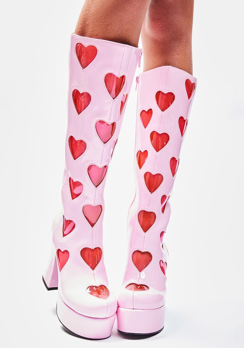 Sugar Thrillz Heart GoGo Boots - Pink Patent – Dolls Kill