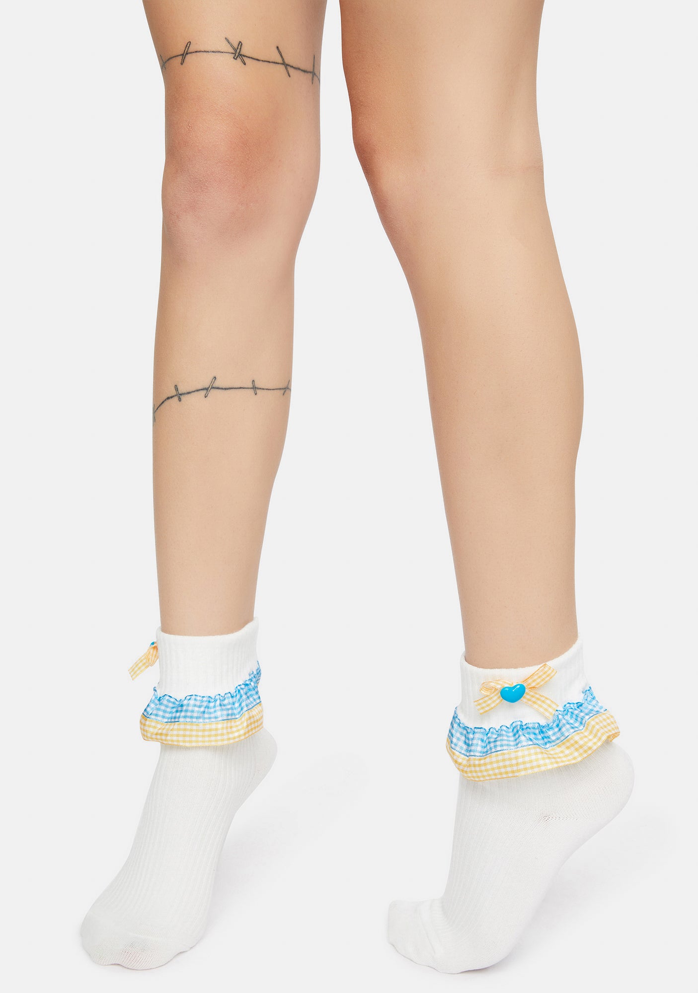 Gingham Ruffle Ankle Socks With Heart Bows - Yellow – Dolls Kill