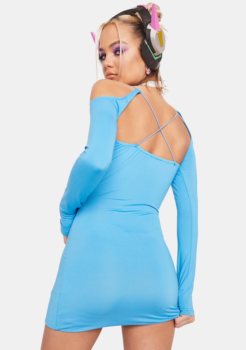 Thumbhole Long Sleeve Strappy Cut Out Mini Dress - Blue  Dolls Kill