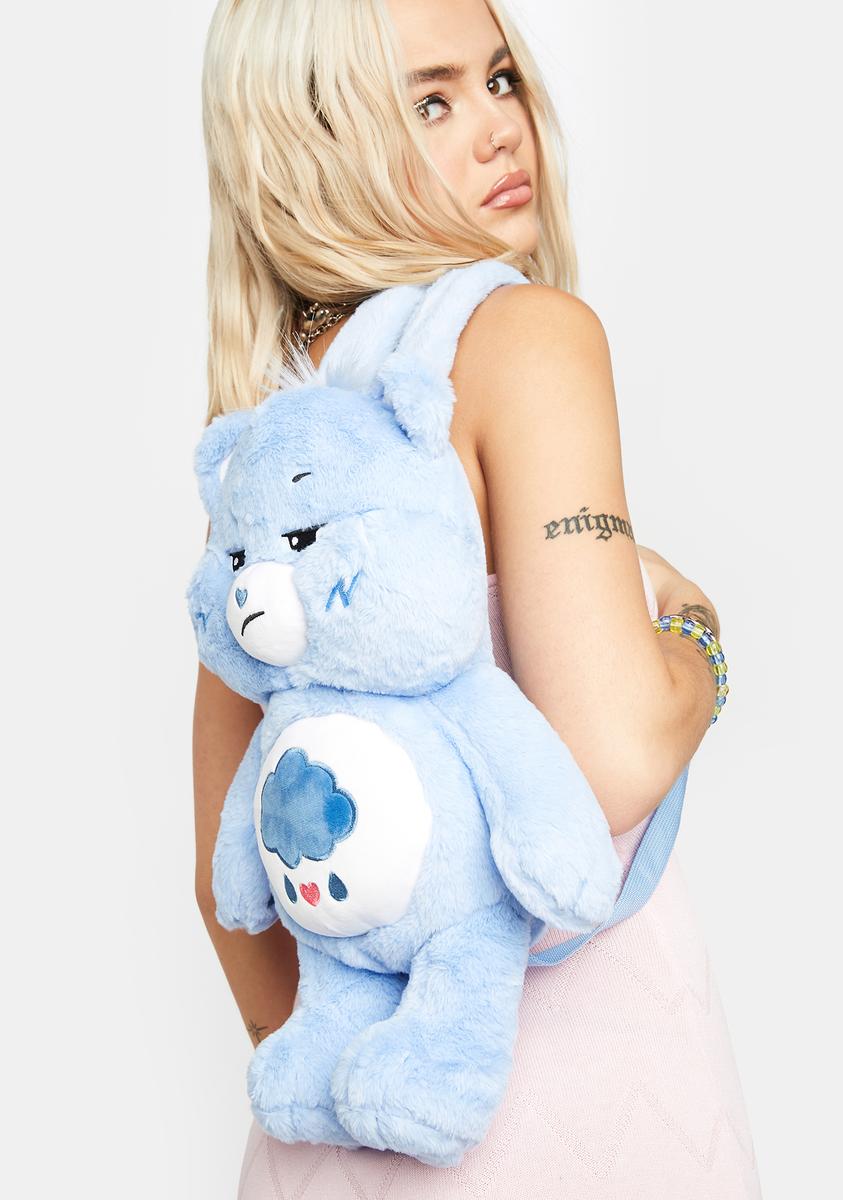 Grumpy Bear Faux Fur Embroidered Cloud Heart Backpack