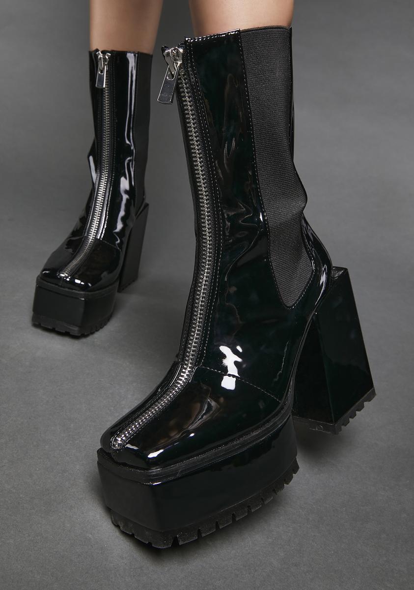 Poster Grl Vegan Patent Leather Platform Chelsea Boots - Black – Dolls Kill