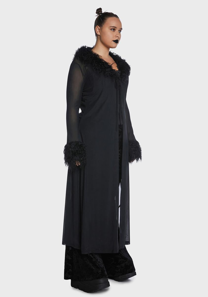 Widow Plus Size Sheer Mesh Faux Fur Jacket - Black Dolls Kill Widow Plus Size Sheer Mesh Faux Fur Jacket - Black Dolls Kill