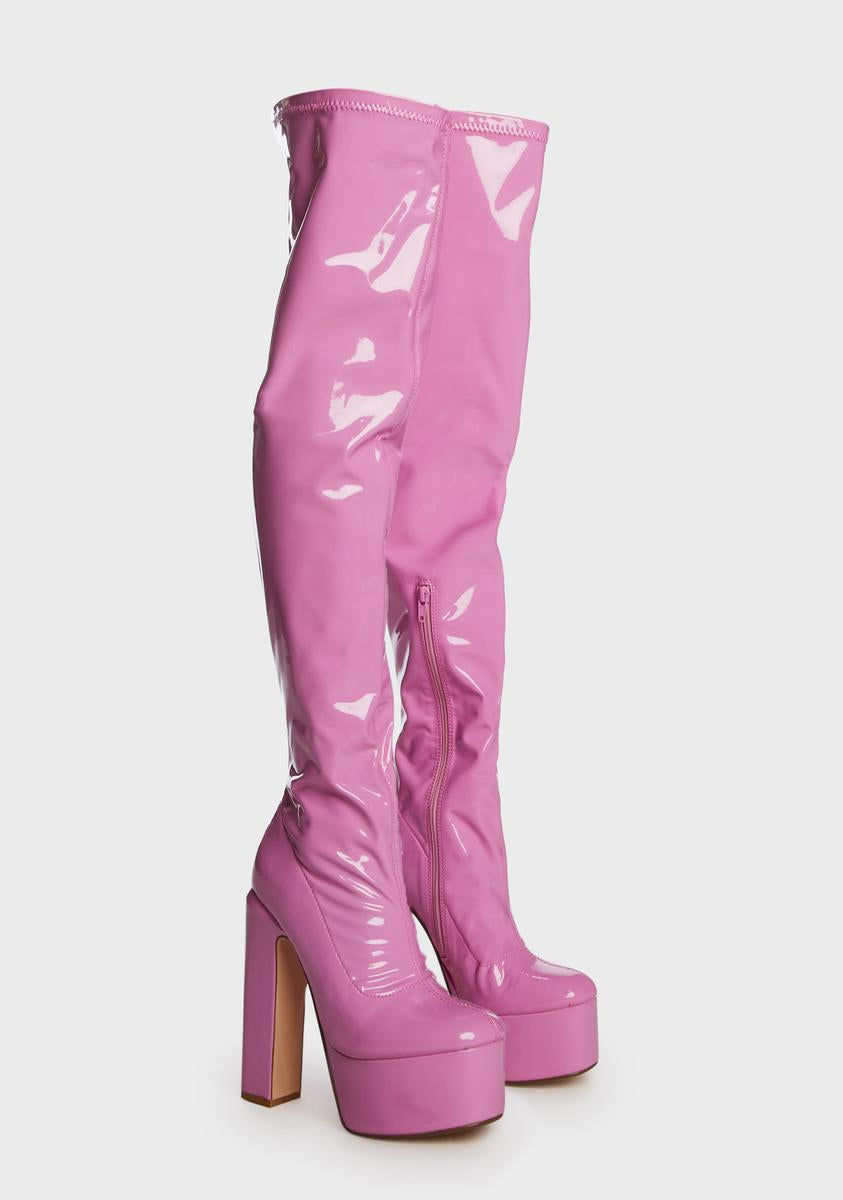 Lemon Drop by Privileged Patent Thigh High Heeled Boots