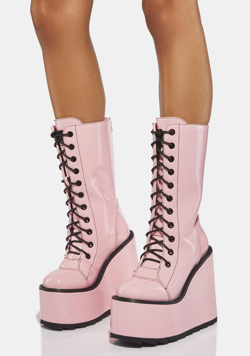 YRU Lace Up Wedge Platform Boots - Pink/Black – Dolls Kill