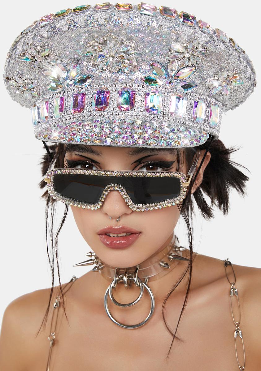 Sequin Rhinestone Captain Hat - Silver – Dolls Kill