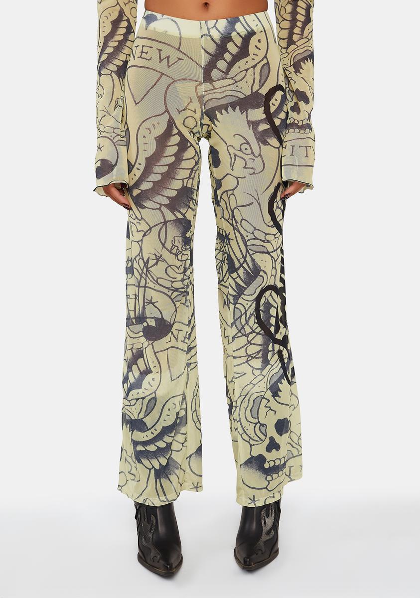 Eagle Skull Mesh Flare Pants Ed Hardy X Dolls Kill,New Products : American Fashion Style Bags On Sale