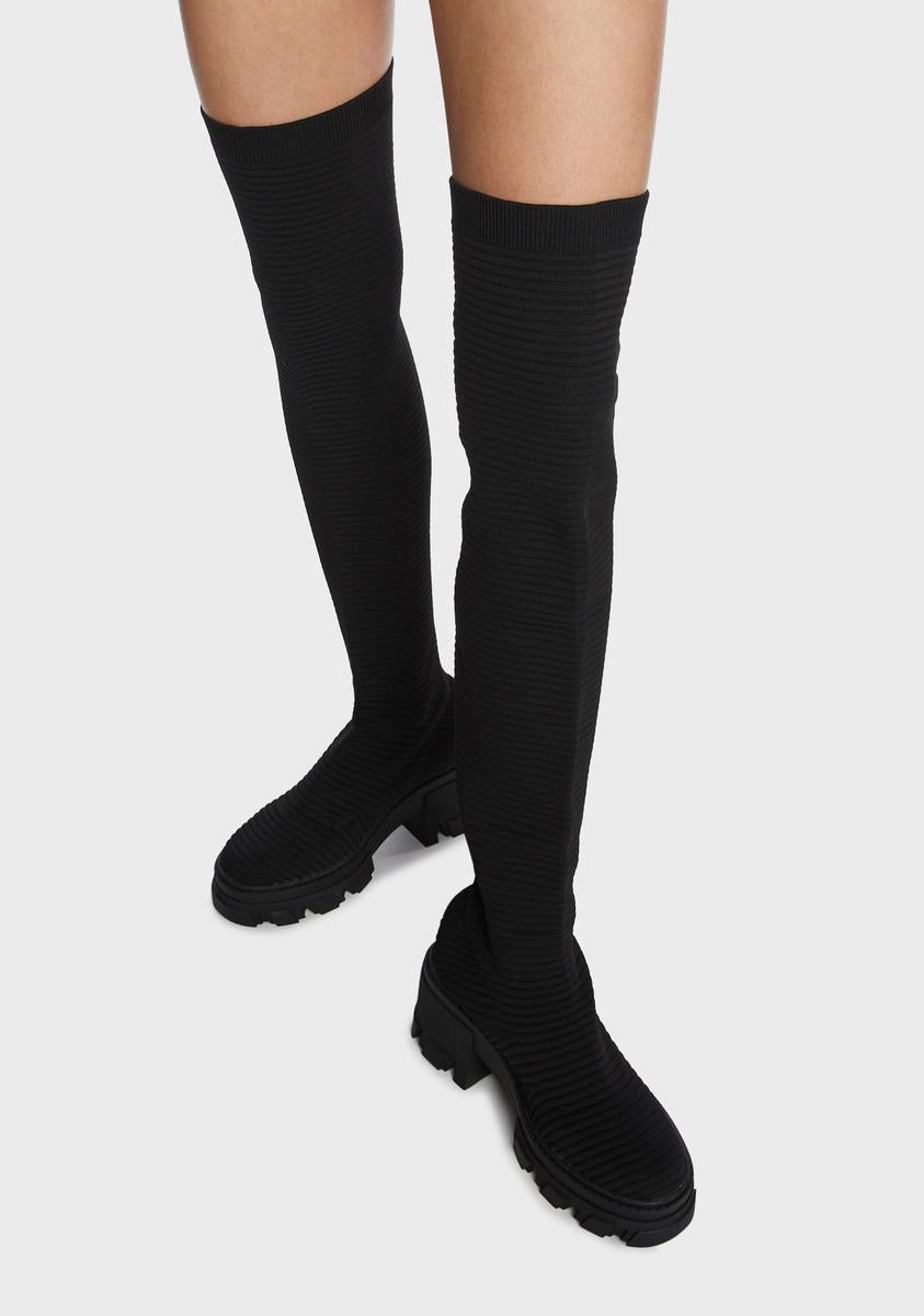 Ribbed Thigh High Sock Boots Black Dolls Kill