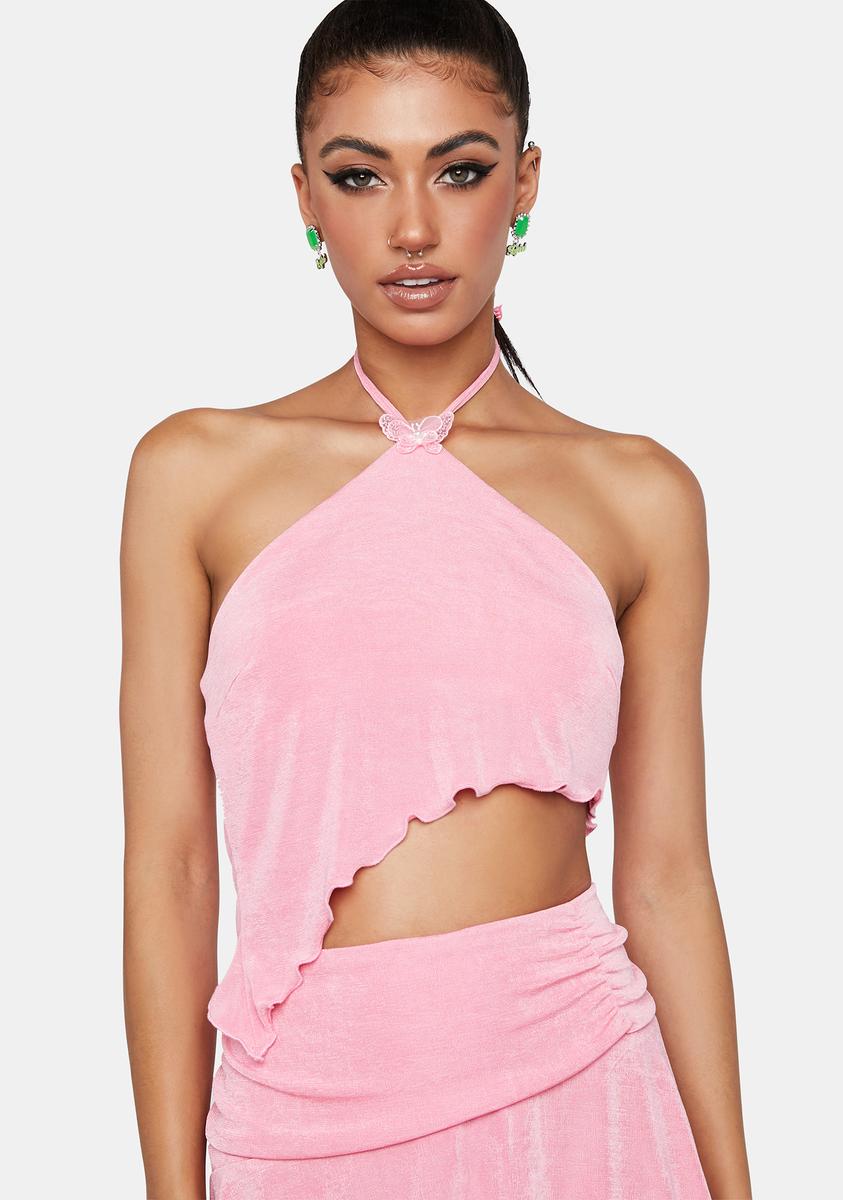 Crepe Pink Tarkip Crop Top Motel,Specials : American Fashion Style Bags On Sale