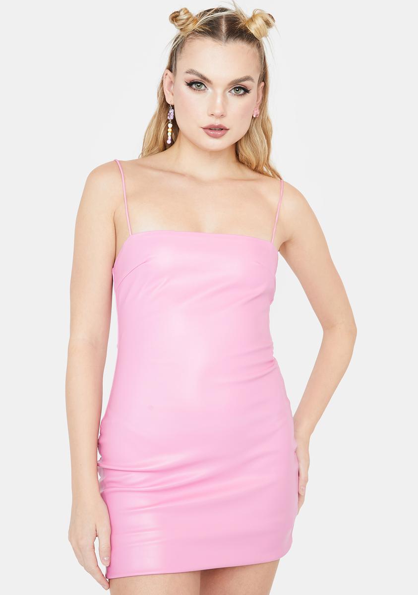 PU Vegan Leather Square Neck Mini Dress - Pink Dolls Kill PU Vegan Leather Square Neck Mini Dress - Pink Dolls Kill