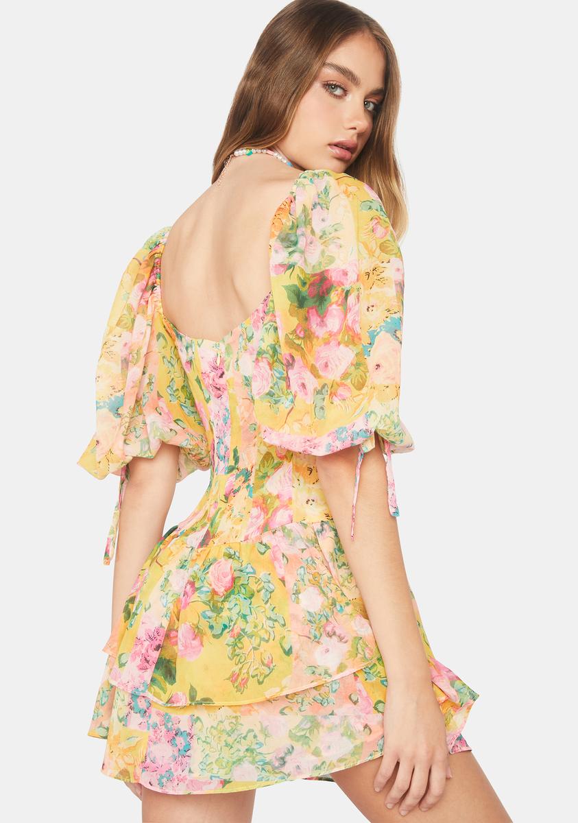 For Love & Lemons Floral Ruffle Mini Dress - Yellow Dolls Kill For Love & Lemons Floral Ruffle Mini Dress - Yellow Dolls Kill