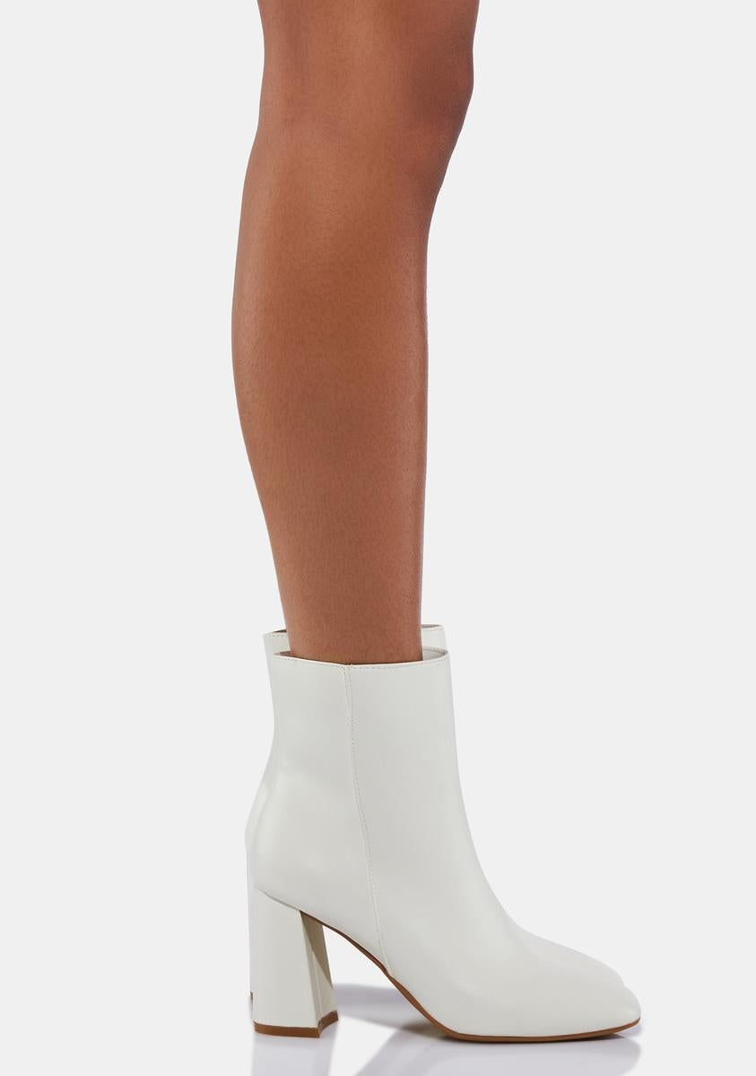 Vegan Leather Zip Up Block Heel Ankle Boots -White – Dolls Kill