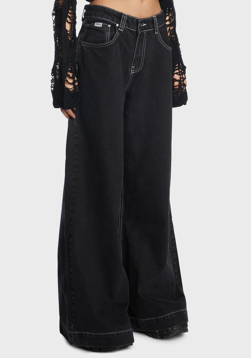 The Ragged Priest Low Rise Extra Wide Leg Jeans - Charcoal – Dolls Kill