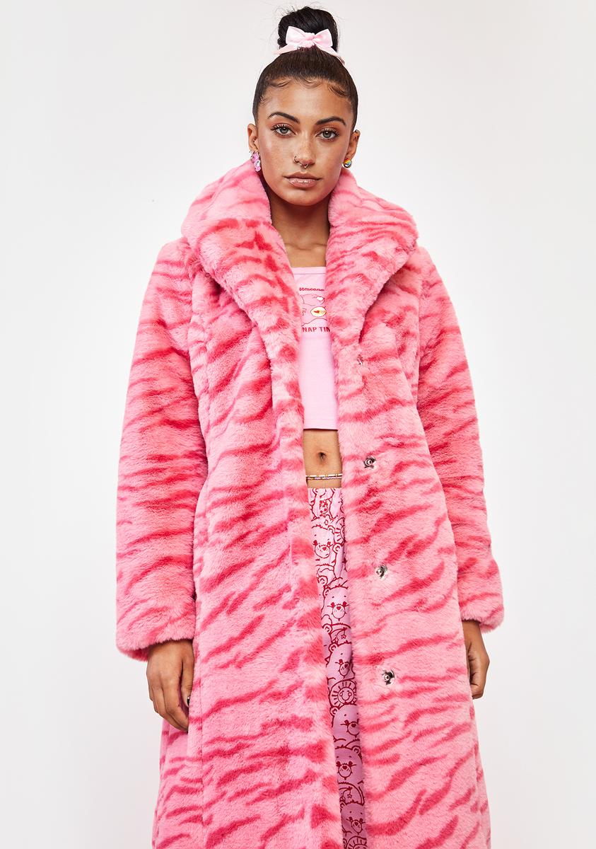 Girlfriend Material Pink Tiger Kai Faux Fur Coat – Dolls Kill