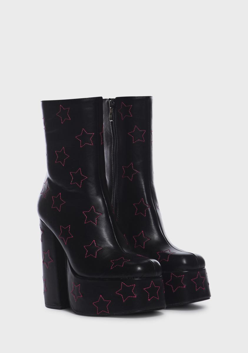 Koi Footwear Vegan Leather Star Diamante Ankle Boots - Black#N##N ...