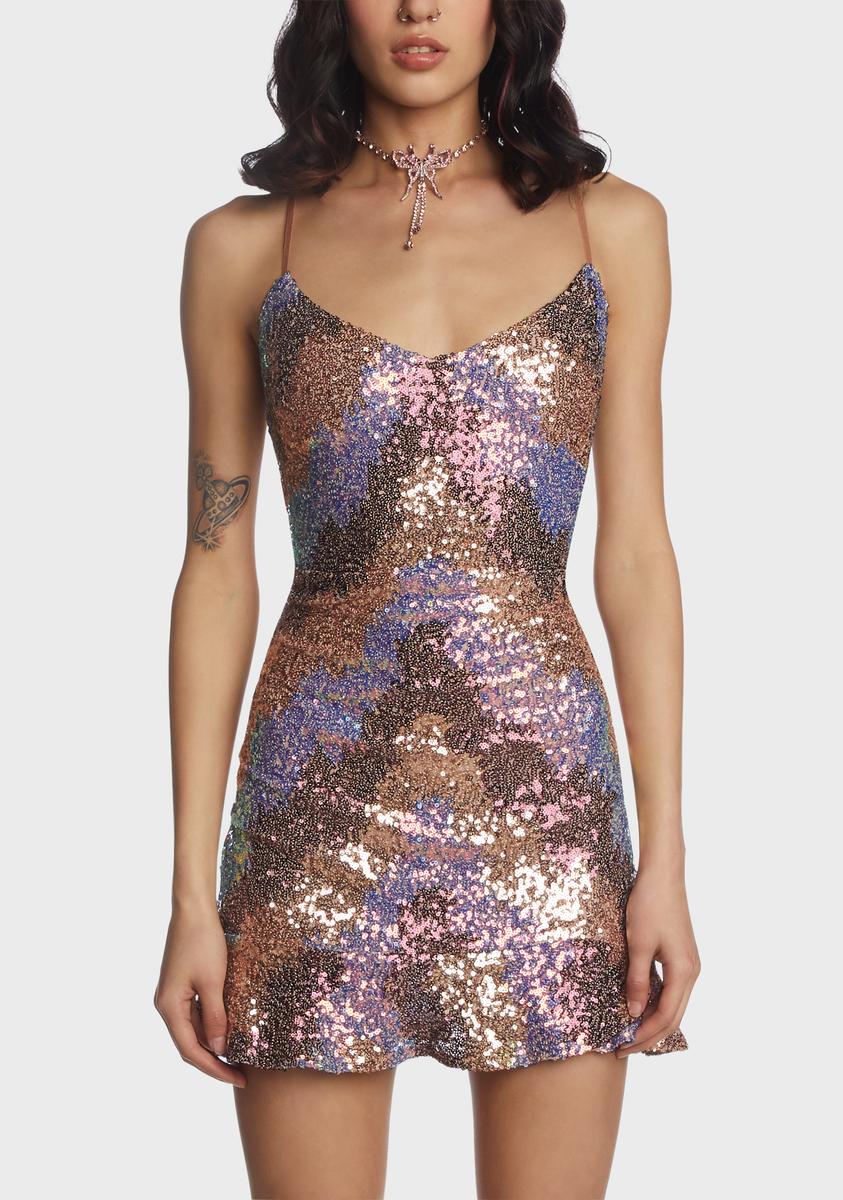 Chevron Sequin Mini Dress - Multi Dolls Kill Chevron Sequin Mini Dress - Multi Dolls Kill