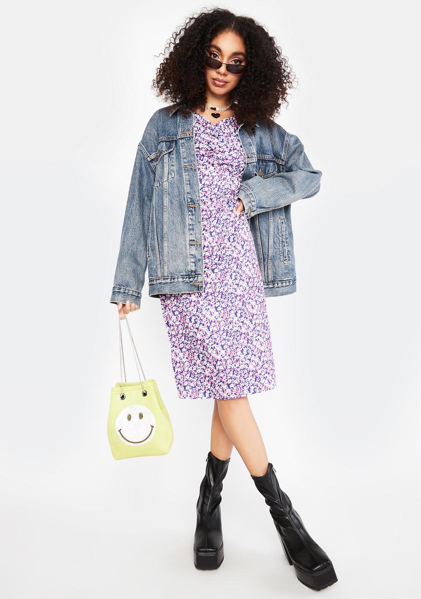 Ruched Puff Sleeve Midi Dress