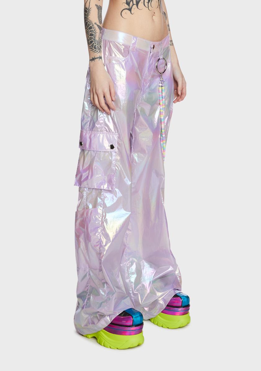 Club Exx Iridescent Wide Leg Cargo Pants - Light Purple – Dolls Kill