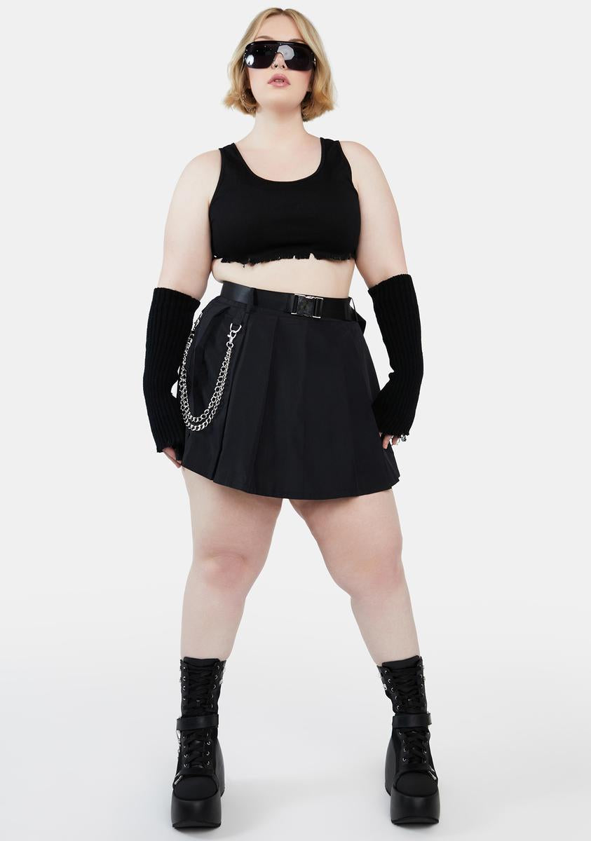 Plus Size Horoscopez Cancer Pleated Belt Buckle Mini Skirt - Black ...