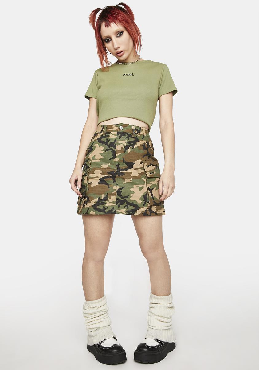 X Camouflage High Waist Cargo Mini Skirt Green – Kill