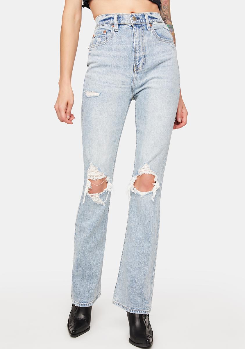 Daze Just Kissed Go-Getter High Rise Flare Jeans - Light Blue – Dolls Kill