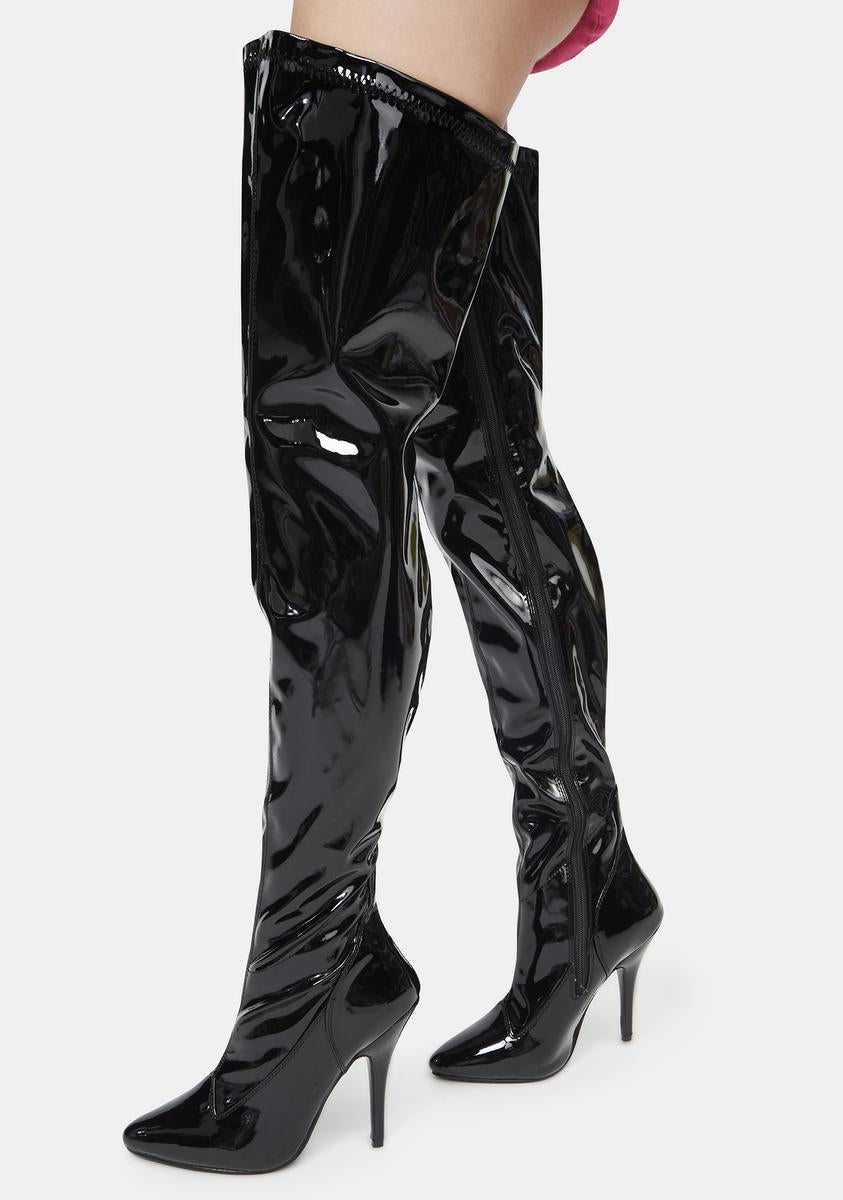 Seductive Patent Leather Thigh High Boots Black / 9