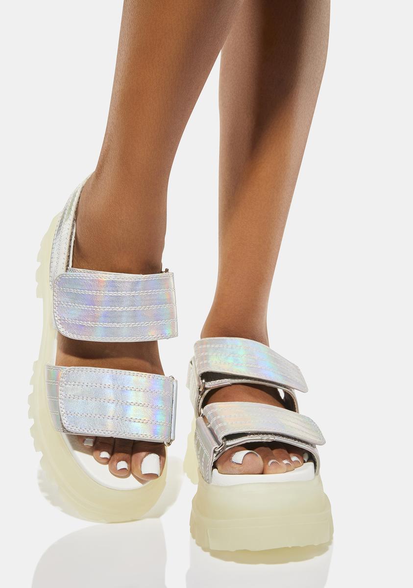 Platform Metallic Velcro Sandals - Silver –