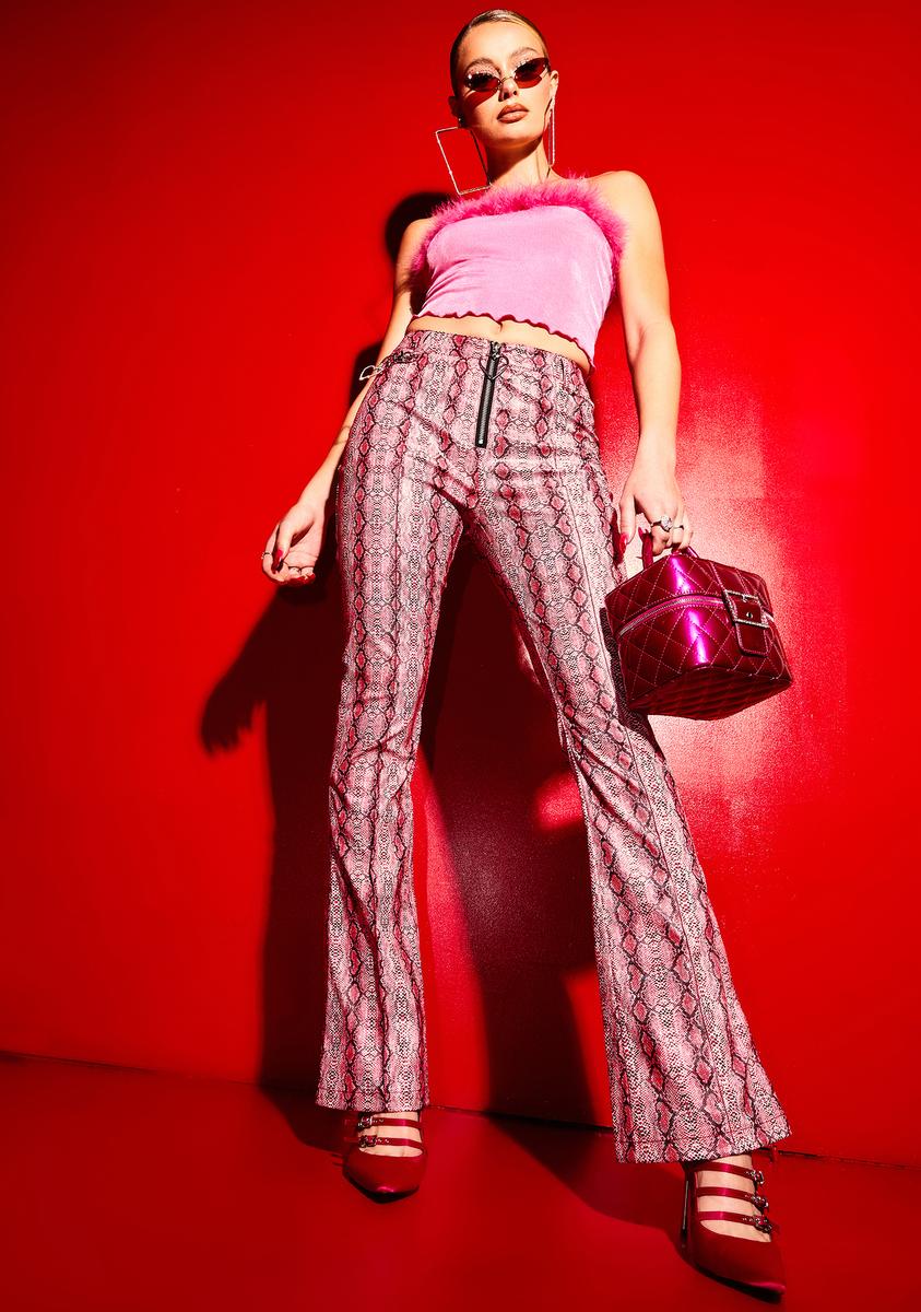 Red snake print trousers hotsell