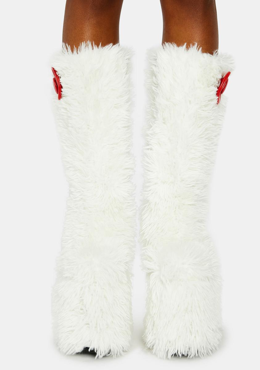 White fur knee high boots discount