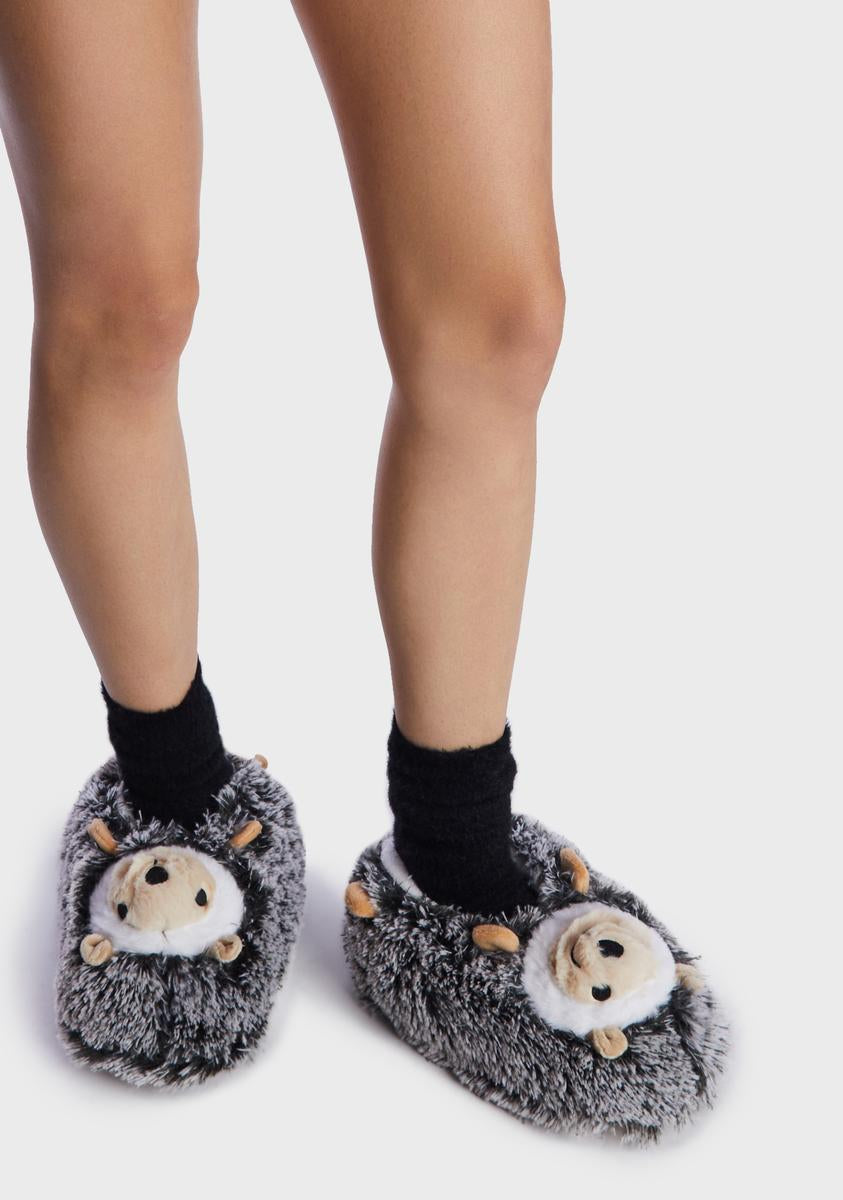 hårdtarbejdende Kamel Produktion OOH YEAH SOCKS Hedgehog Slippers - Gray – Dolls Kill