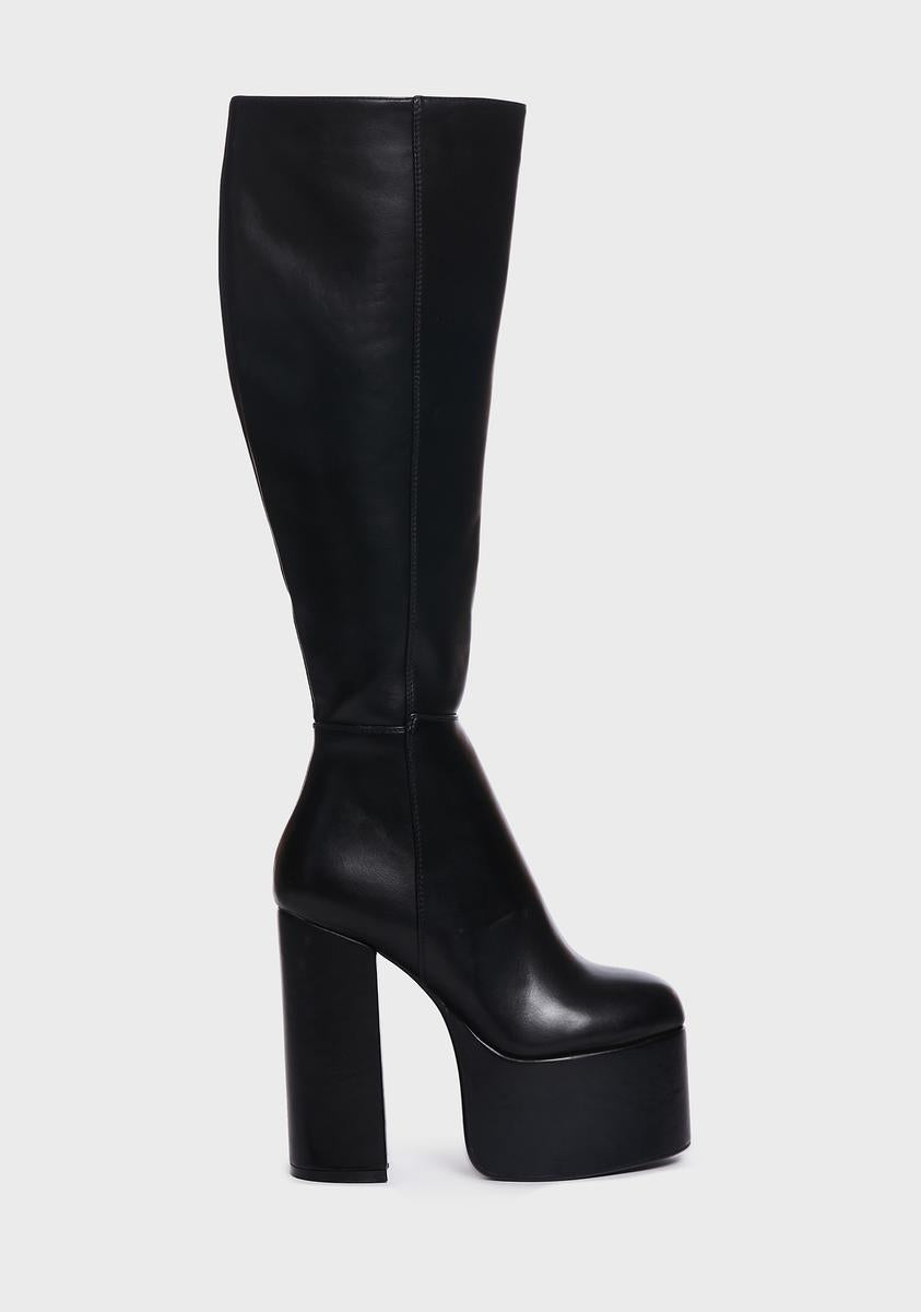 Lamoda Vegan Leather Platform Knee High Boots - Black – Dolls Kill