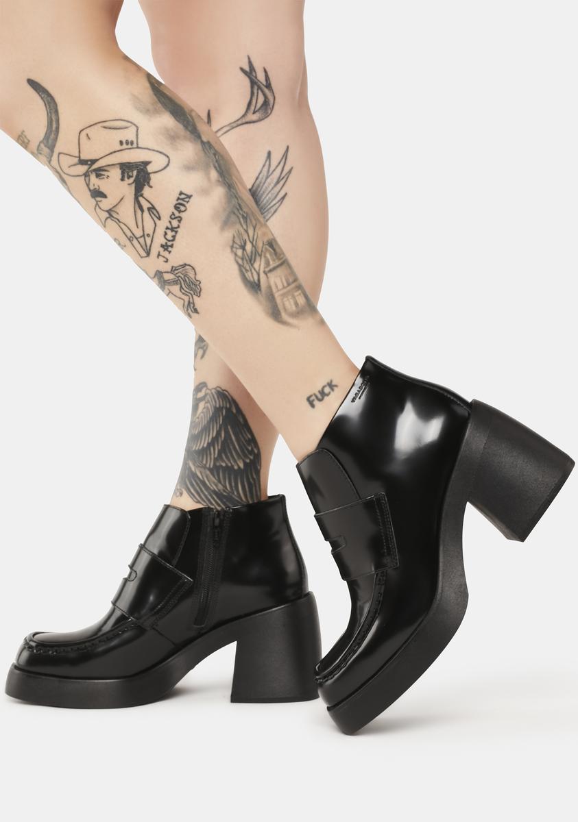 Vagabond Heeled Penny Loafer Boots - Black Leather – Kill