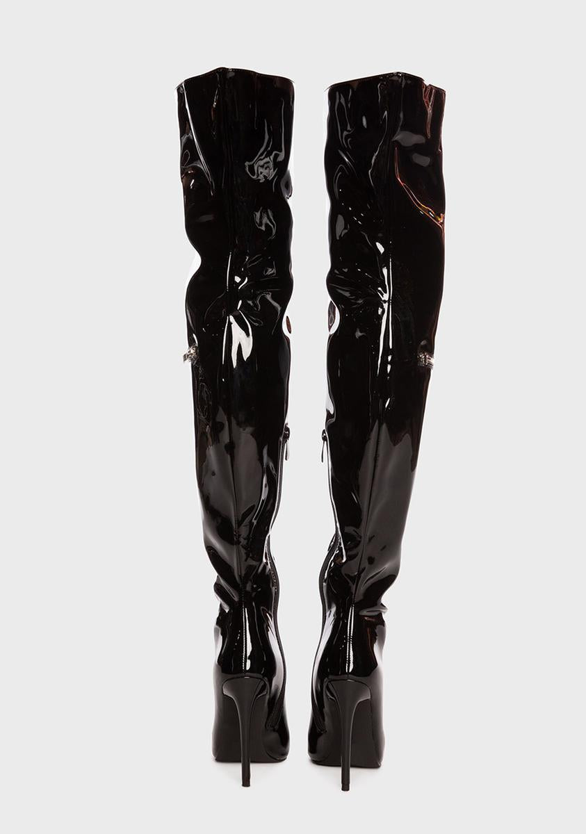 AZALEA WANG Patent Zip Thigh High Boots - Black – Dolls Kill