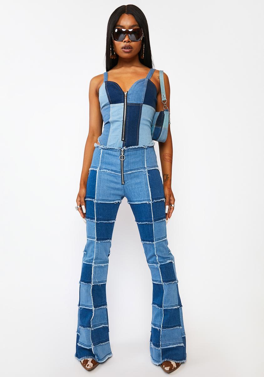 Patchwork Denim Zip Up Bodysuit - Blue – Dolls Kill Patchwork Denim Zip Up Bodysuit - Blue – Dolls Kill