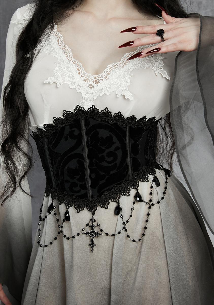 Widow Velvet Burnout Beaded Corset Belt - Black – Dolls Kill