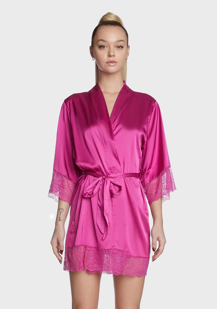 Lace Trim Silky Robe - Dark Pink – Dolls Kill